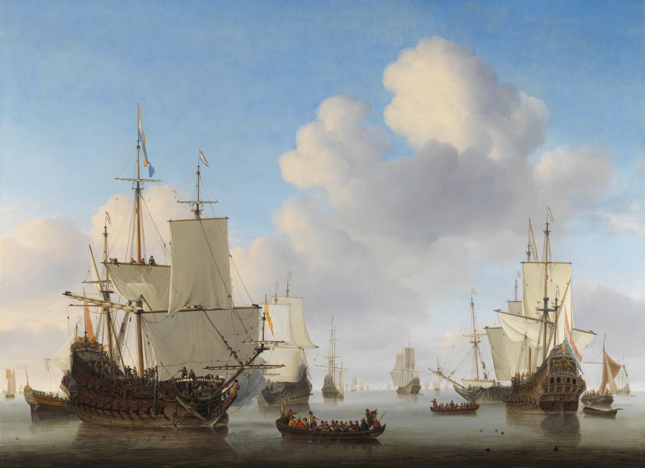 Hollantilaiset laivat rauhallisella merellä tekijältä Willem van de Velde (II)