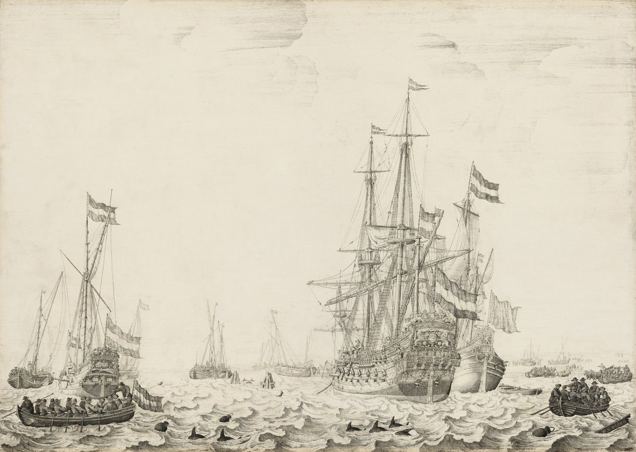 Hollantilaiset laivat lähellä rannikkoa, 1650-luvun alku. tekijältä Willem van de Velde I