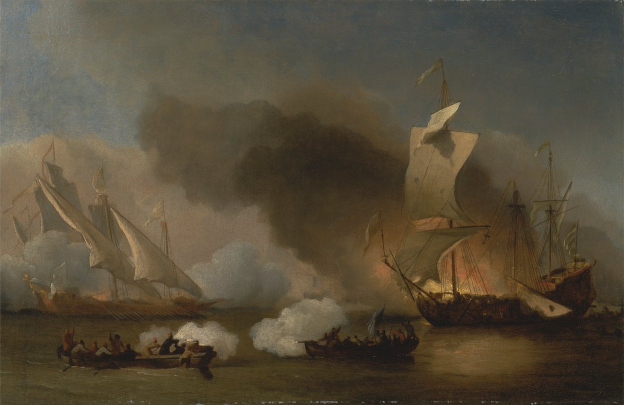Toiminta englantilaisten laivojen ja Barbary Corsairien välillä tekijältä Willem van de Velde the Younger