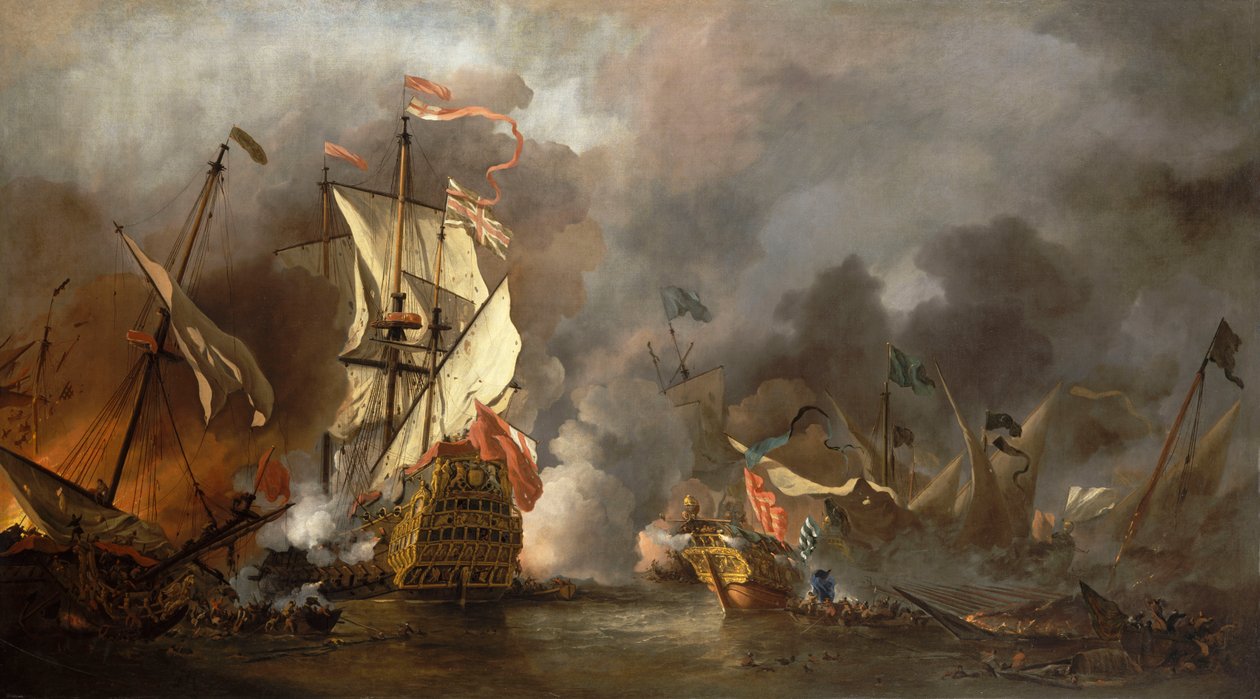 Englantilainen alus Barbaarin merirosvojen vastaisessa taistelussa tekijältä Willem van de Velde the Younger