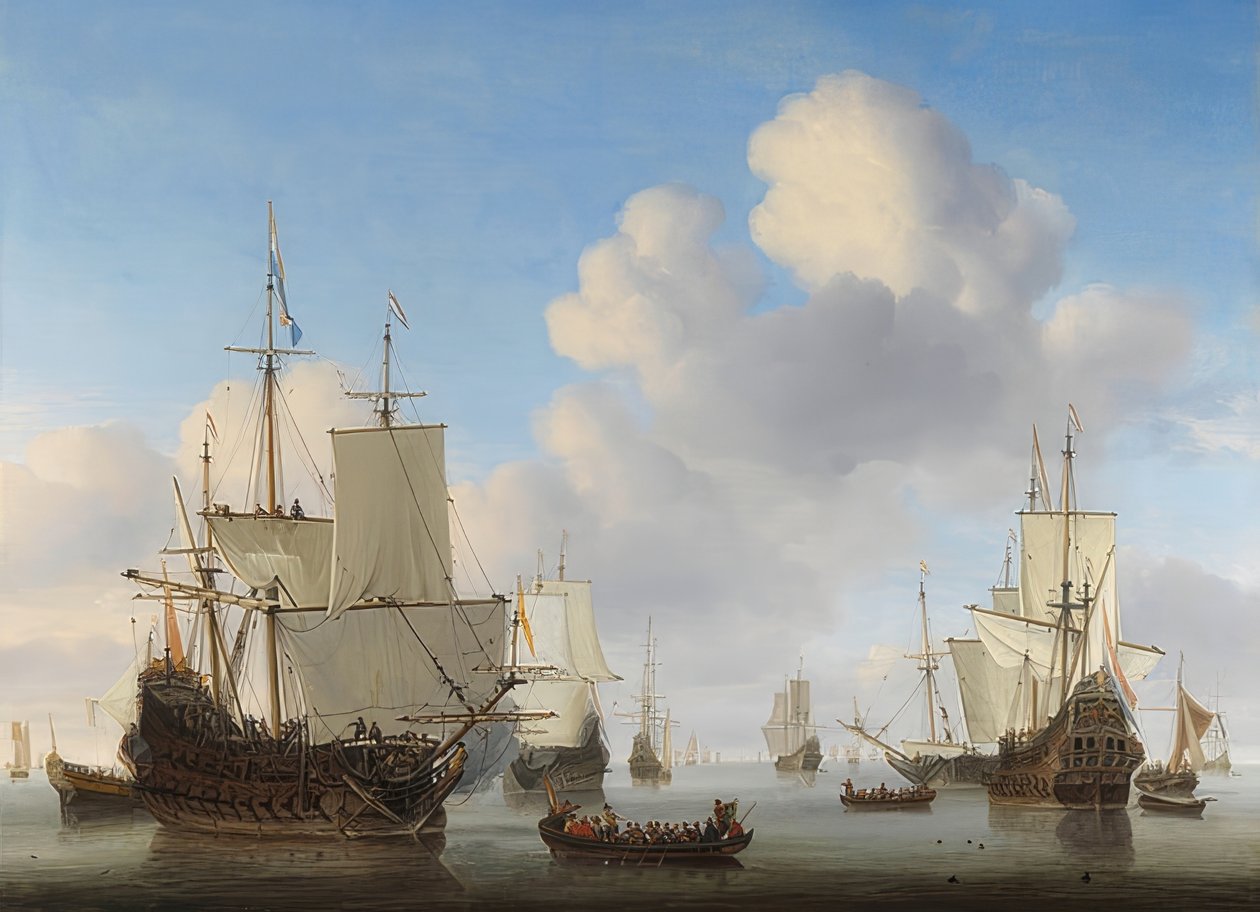 Hollantilaiset laivat tyynellä merellä. Noin 1665 tekijältä Willem van de Velde the Younger