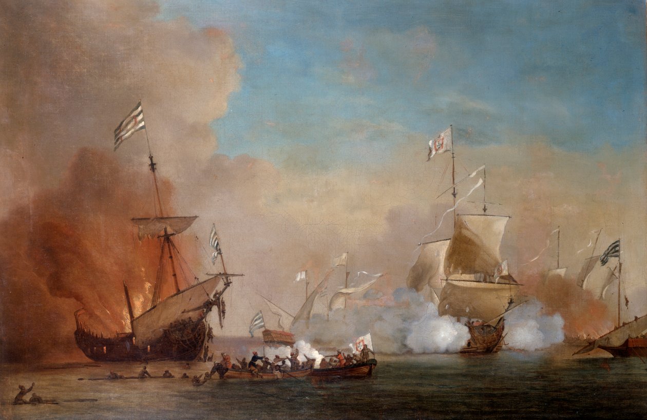 Merirosvot hyökkäämässä Britannian laivaston laivaan, 1600-luku. tekijältä Willem van de Velde the Younger