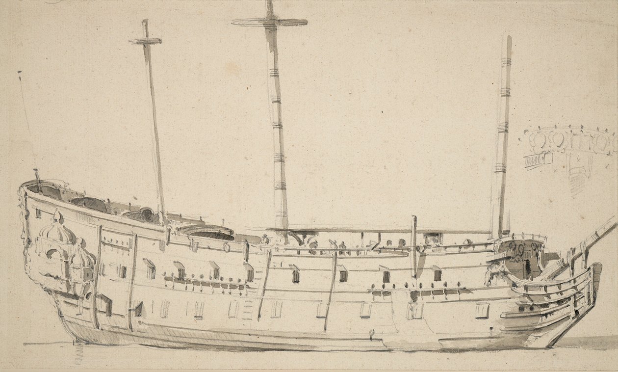 Kaksikerroksisen muotokuva, n.1675 (grafiitti, harmaa pesu). tekijältä Willem van de Velde the Younger