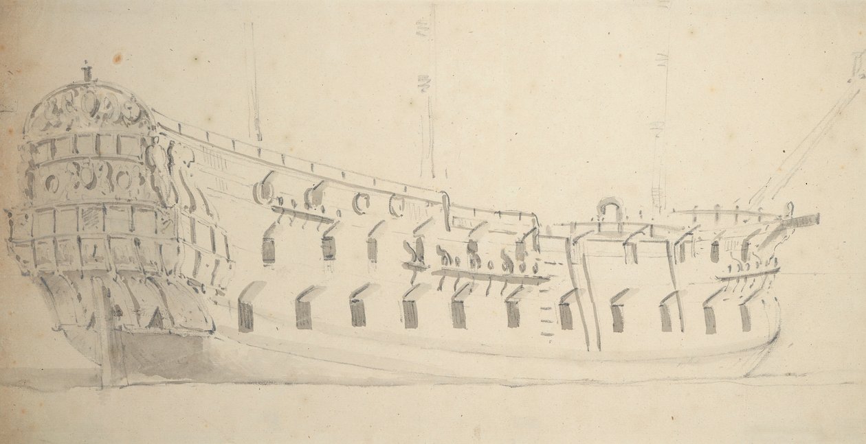 Englantilaisen neljännen luokan jäsenen muotokuva, noin 1685 (grafiitti, harmaa tussi). tekijältä Willem van de Velde the Younger