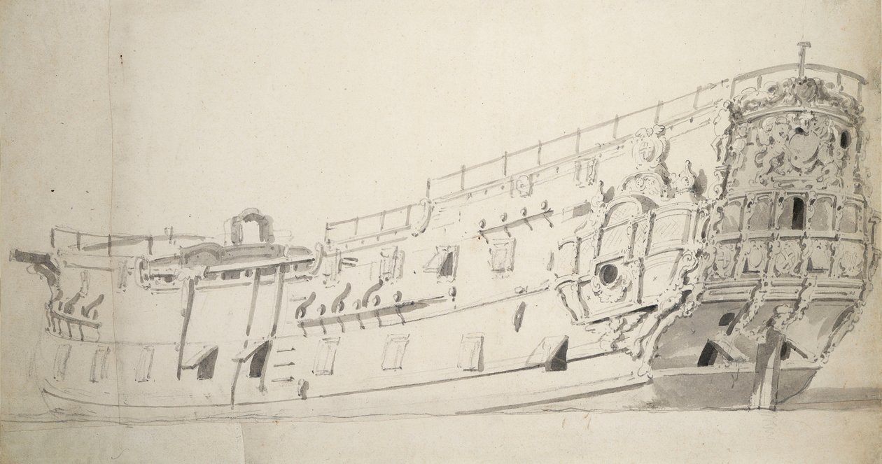 Dartmouthin muotokuva, noin 1675 (grafiitti, harmaa tussi). tekijältä Willem van de Velde the Younger