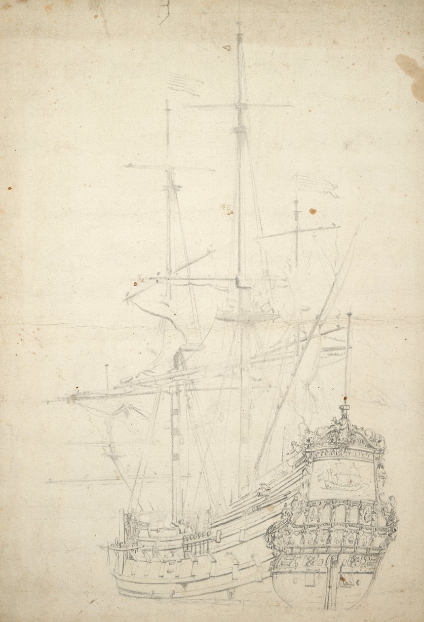 Ijlst-aluksen muotokuva, rakennettu 1653, 30 tykkiä, viimeinen maininta 1666, noin 1665 (offset). tekijältä Willem van de Velde the Younger