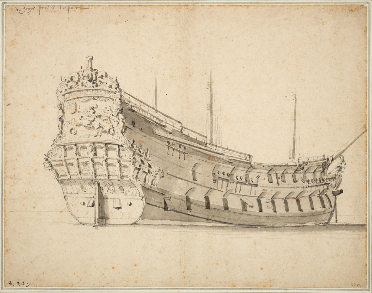 Muotokuva noin vuonna 1658 rakennetusta ja vuonna 1683 haaksirikkoutuneesta Prins te Paard -aluksesta, noin 1666 (grafiitti, harmaa pesu). tekijältä Willem van de Velde the Younger