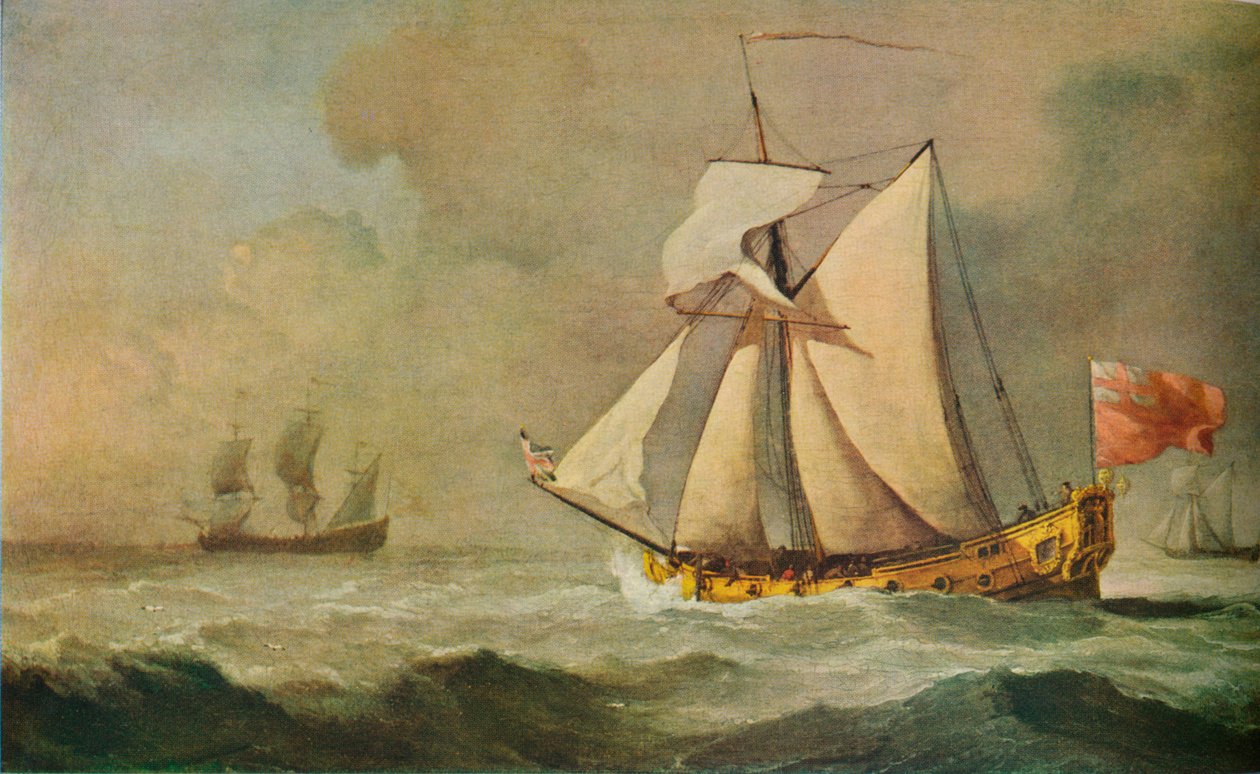 Cleveland Yacht merellä tuoreessa tuulessa, 1678 tekijältä Willem van de Velde the Younger