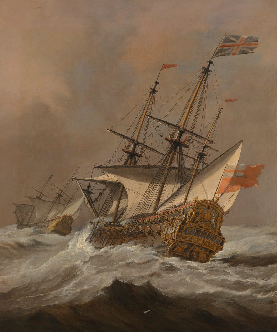 Päätöslauselma myrskyssä, noin 1678 (öljy kankaalle). tekijältä Willem van de Velde the Younger