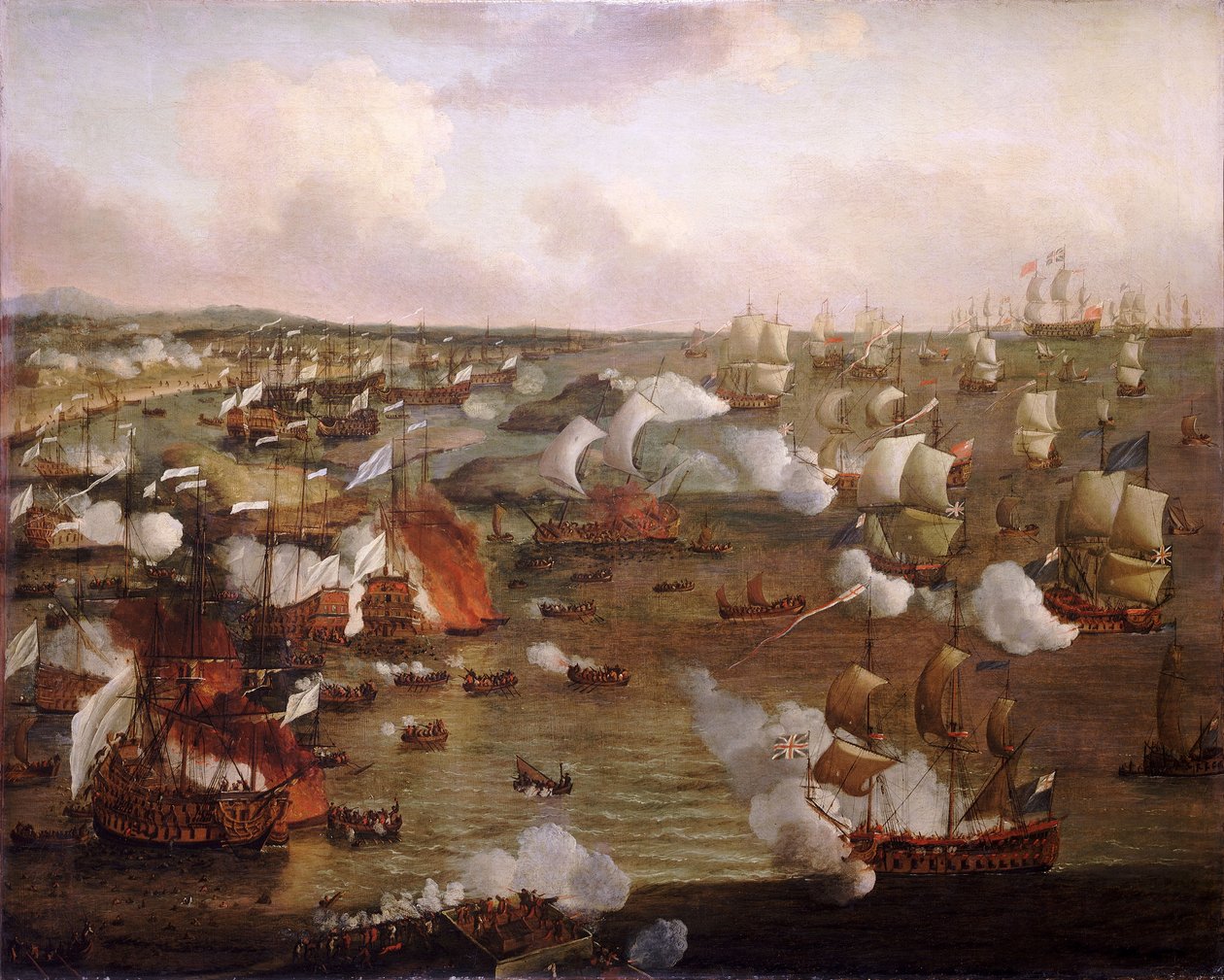 Ranskalaisten alusten polttaminen La Hoguen taistelussa 23. toukokuuta 1692, 1600-luvun loppupuoli (öljy kankaalle). tekijältä Willem van de Velde the Younger