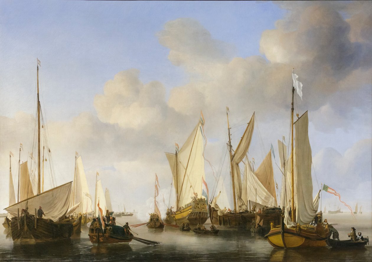 Hollantilainen jahti tervehtii tekijältä Willem van de the Elder Velde