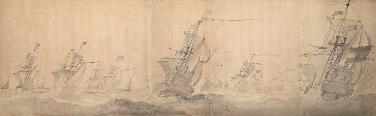 Alankomaiden laivasto Pohjois-Friisisaarten rannikolla 9 [OS] / 19. lokakuuta 1658 tekijältä Willem van de the Elder Velde