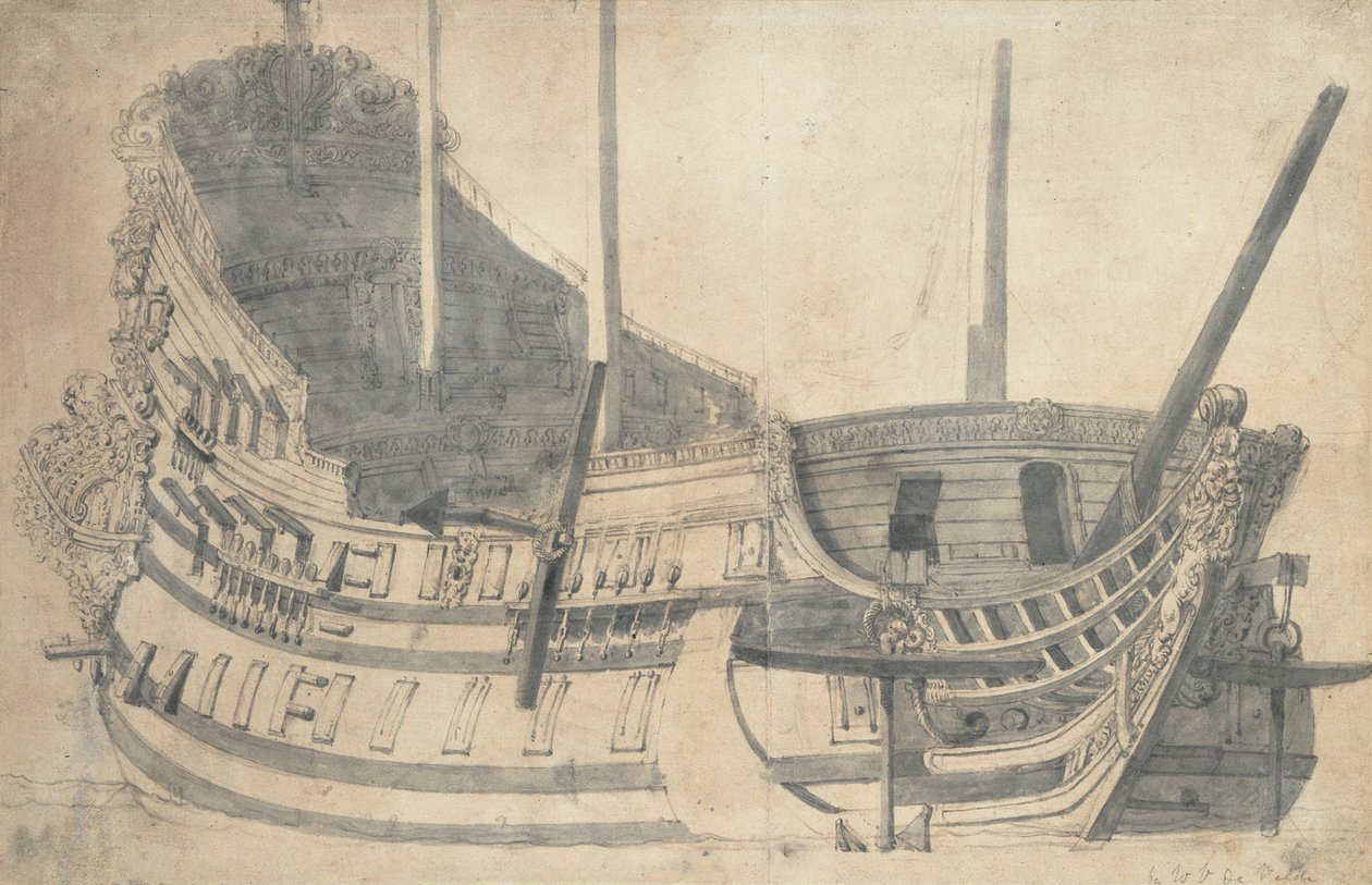 Jaarsveldin muotokuva, noin 1665 (grafiitti, harmaa tussi). tekijältä Willem van de the Elder Velde