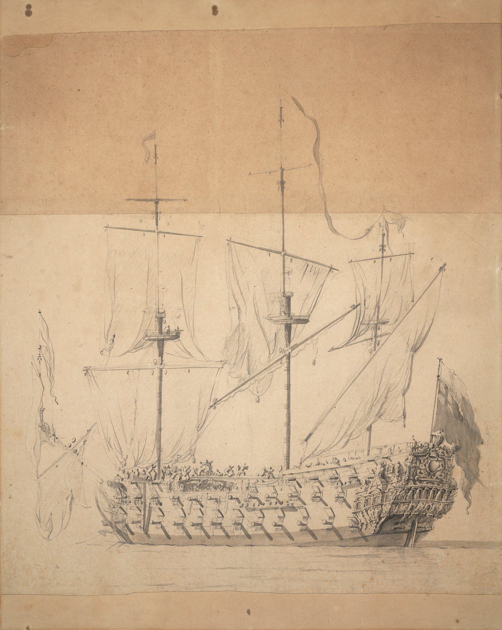 Muotokuva englantilaisesta kolmannesta luokasta, noin 1673 (grafiitti, harmaa tussi) tekijältä Willem van de the Elder Velde