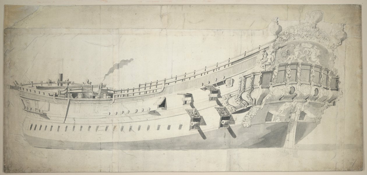 Muotokuva "Charles Galley", noin 1676 (grafiitti, harmaa pesu). tekijältä Willem van de the Elder Velde