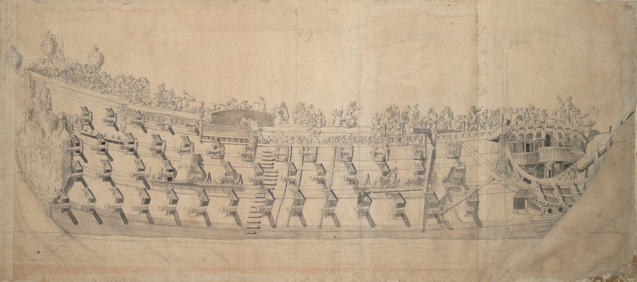 Muotokuva englantilaisesta laivasta "Charles", noin 1676 (grafiitti, harmaa pesu). tekijältä Willem van de the Elder Velde