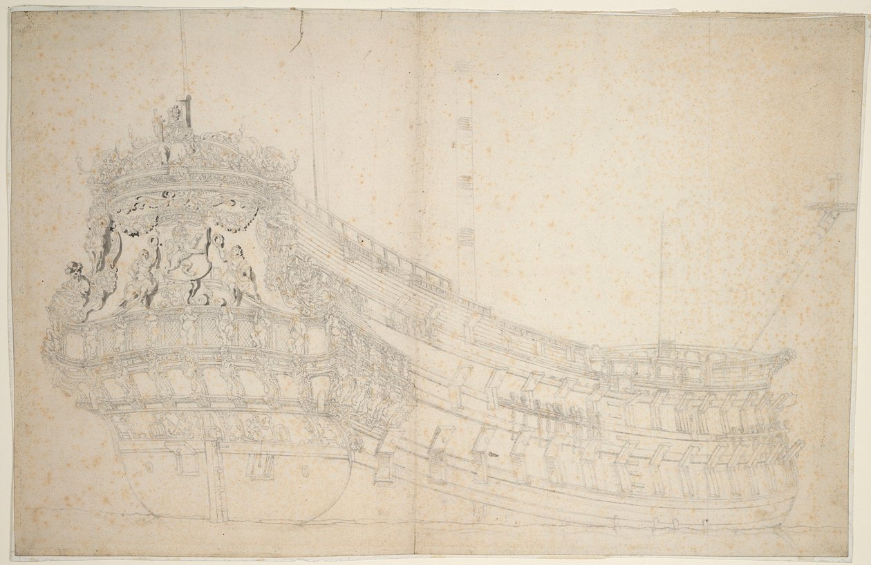 Muotokuva "Hollandia"-aluksesta, noin 1666 (offset, harmaa pesu). tekijältä Willem van de the Elder Velde