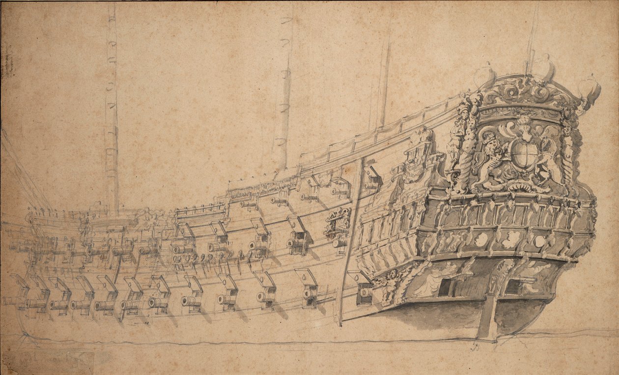 Muotokuva "Mountagu", noin 1661 (grafiitti, harmaa tussi). tekijältä Willem van de the Elder Velde