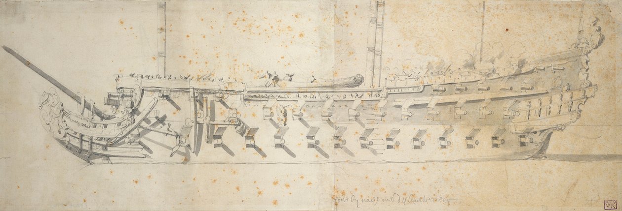 Royal Thérèse -aluksen () muotokuva, 70-80-tykkinen alus, joka rakennettiin Paris-nimellä vuonna 1670, nimettiin uudelleen vuonna 1671 ja tuomittiin vuonna 1690. tekijältä Willem van de the Elder Velde