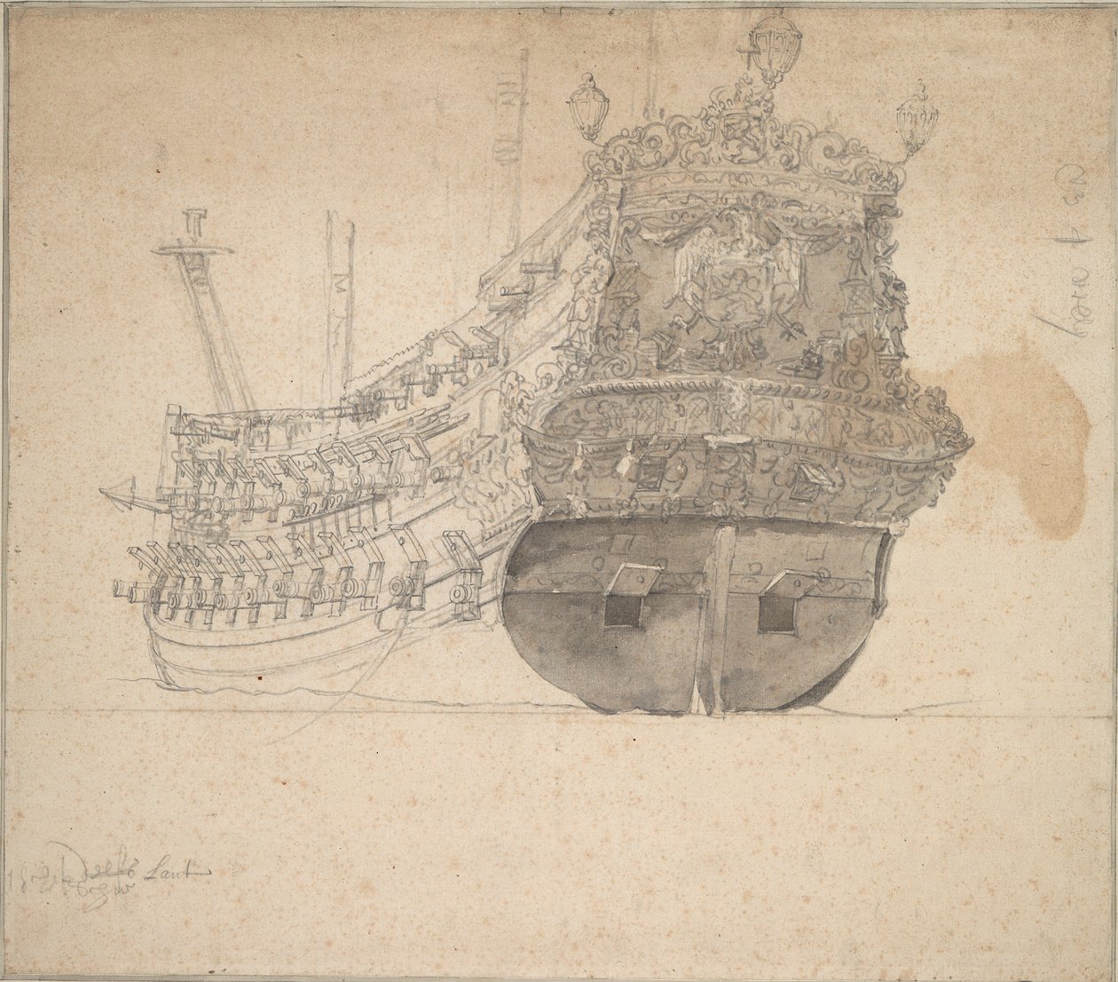 Muotokuva Schielandista, noin 1666 (grafiitti, harmaa pesu) tekijältä Willem van de the Elder Velde