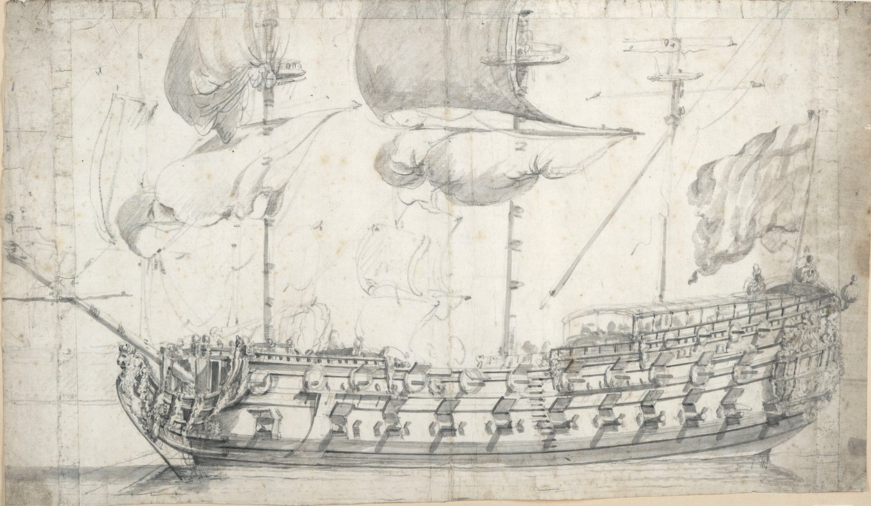 Tiikerin muotokuva (1678), noin 1681 (grafiitti, harmaa tussi). tekijältä Willem van de the Elder Velde