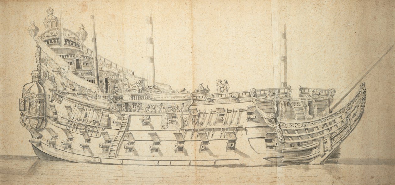 Muotokuva "Tre Foldighedistä", noin 1659 (harmaa pesu). tekijältä Willem van de the Elder Velde