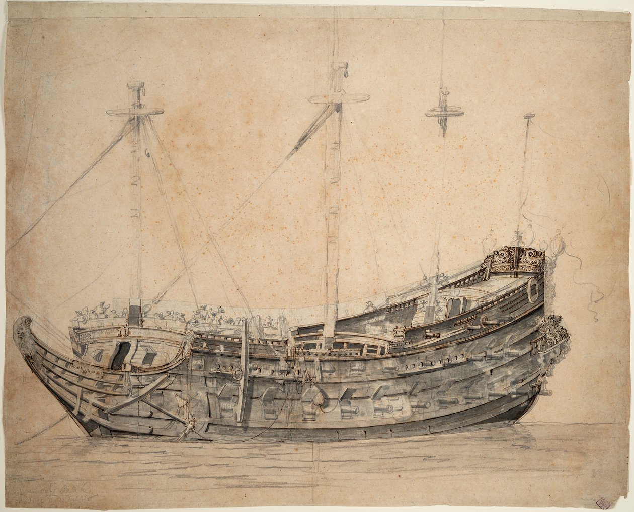 Muotokuva Amsterdamin amiraliteetin 50-tykkisestä laivasta "Vrijheid", joka rakennettiin vuonna 1651 ja räjäytettiin taistelussa vuonna 1676, noin 1653 (grafiitti, harmaa tussi, ruskea kynä, muste). tekijältä Willem van de the Elder Velde