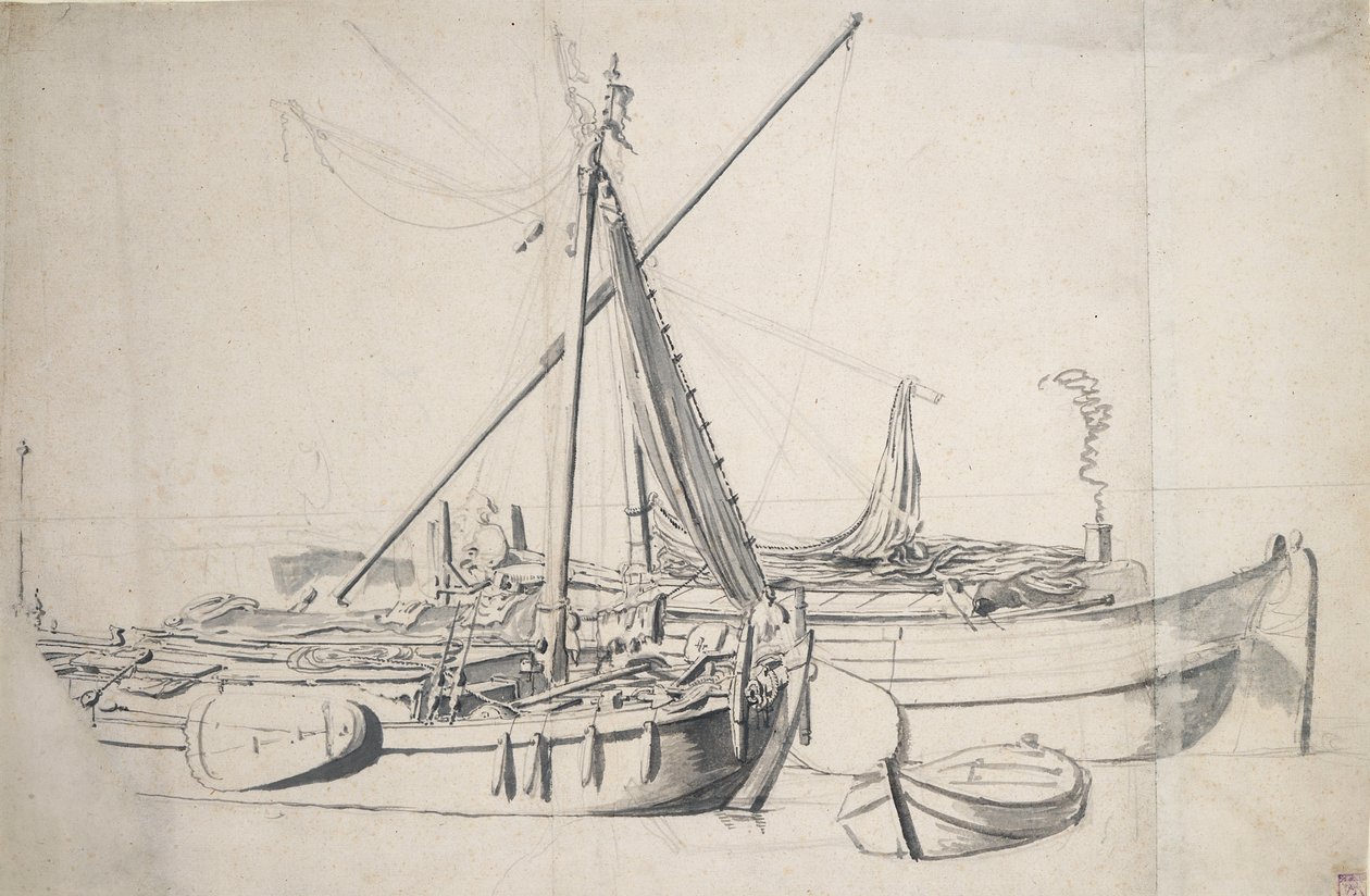 Tutkimus vierekkäin makaavasta padonlohkareesta ja smalssilohkareesta, noin 1665 (grafiitti, harmaa pesu). tekijältä Willem van de the Elder Velde