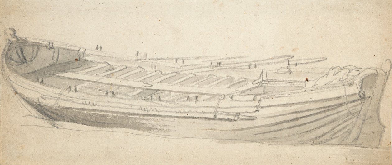 Tutkimus laivan proomusta, noin 1665 (grafiitti, harmaa pesu). tekijältä Willem van de the Elder Velde