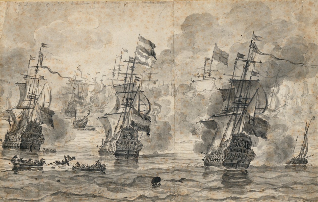 Scheveningenin taistelu 31. heinäkuuta 1653: taistelun viimeinen sola. tekijältä Willem van de the Elder Velde