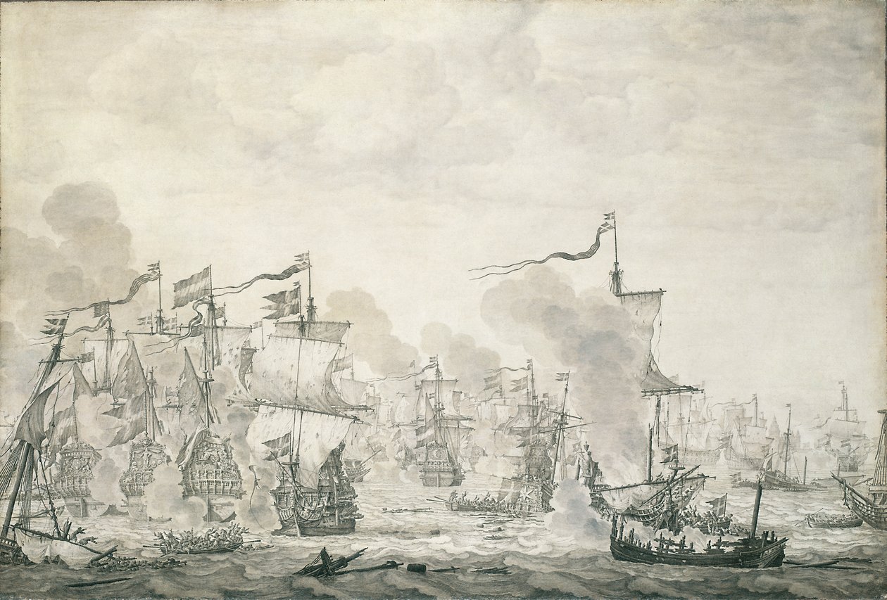 The Battle of The Sound, 29. lokakuuta - 8. marraskuuta 1658, noin 1660 (öljymaalaus). tekijältä Willem van de the Elder Velde
