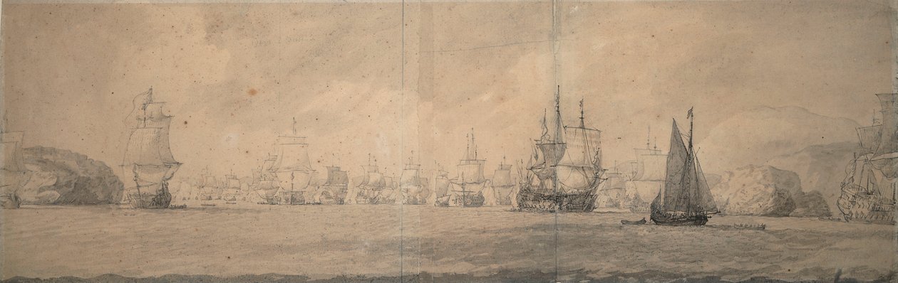 Hollantilaiset intialaisalukset purjehtimassa kohti Bok op Raaa (Bjaelkero), 25. elokuuta-4. syyskuuta 1665. tekijältä Willem van de the Elder Velde