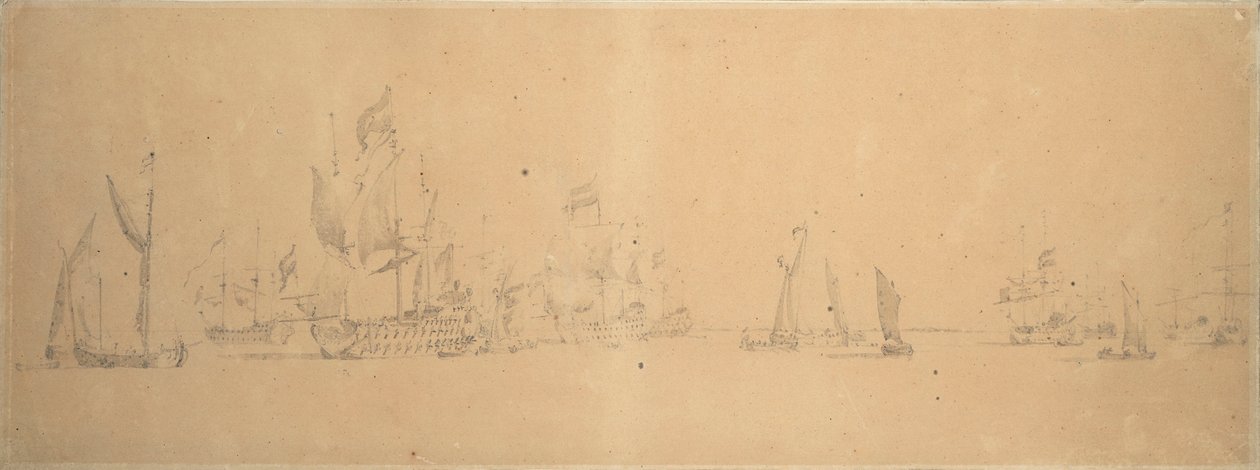 Hollannin laivasto kevyessä ilmassa, noin 1666 (grafiitti, harmaa pesu). tekijältä Willem van de the Elder Velde