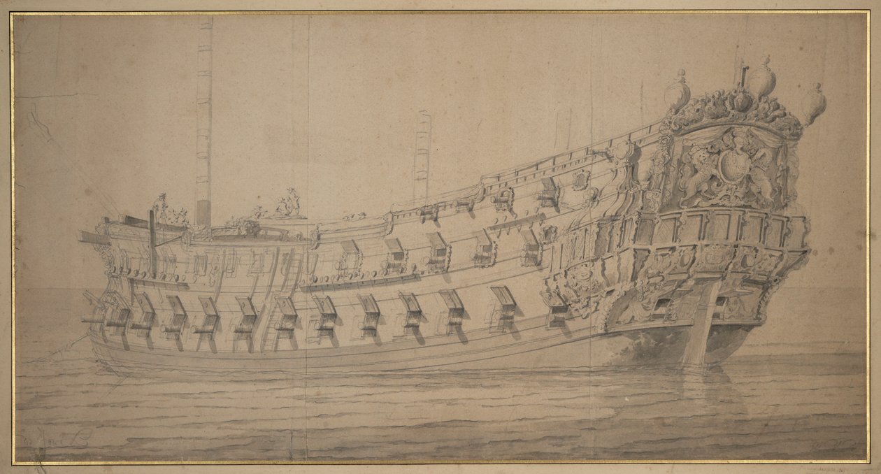 York, noin 1674 (grafiitti, harmaa pesu). tekijältä Willem van de the Elder Velde