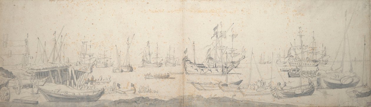 Weyschuits, Texelissä sijaitseva kaagin ja hollantilaisen sotalaivan miehistö. tekijältä Willem van de the Elder Velde
