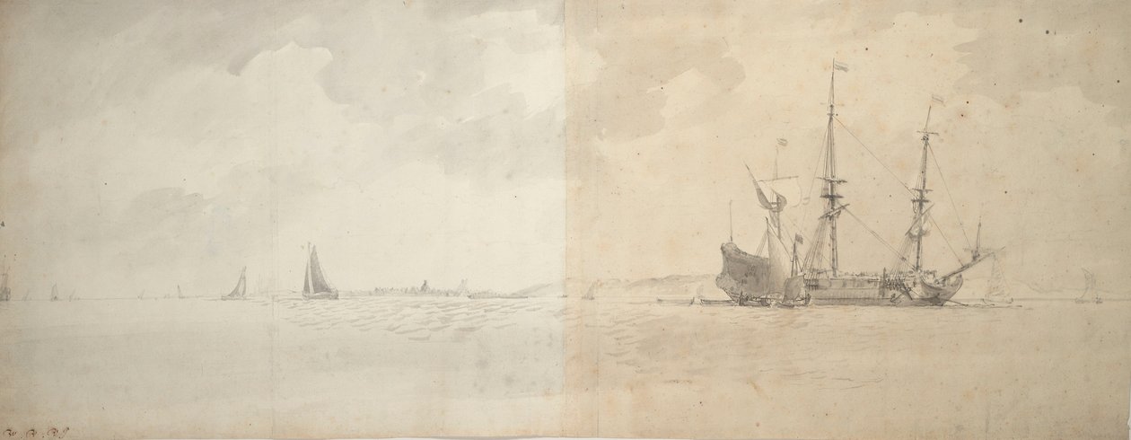 Hollantilainen sotalaiva ankkurissa, noin 1666 (grafiitti). tekijältä Willem van de Velde the Younger