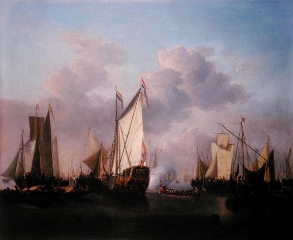 Osavaltioiden jahti ja muut alukset erittäin kevyessä ilmassa, n. 1655 (öljy kankaalle) tekijältä Willem van de Velde the Younger