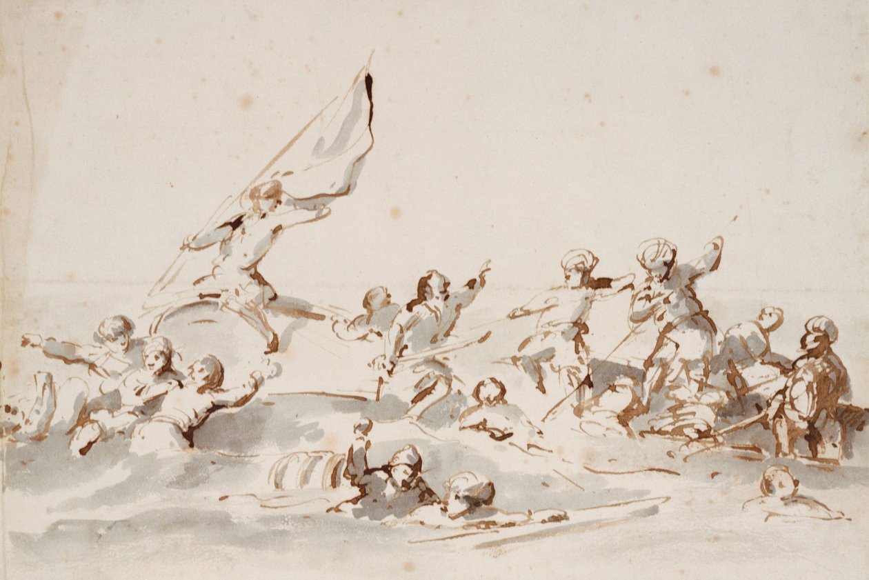 Taistelu veneissä, n.1685 (kynä, muste). tekijältä Willem van de Velde the Younger