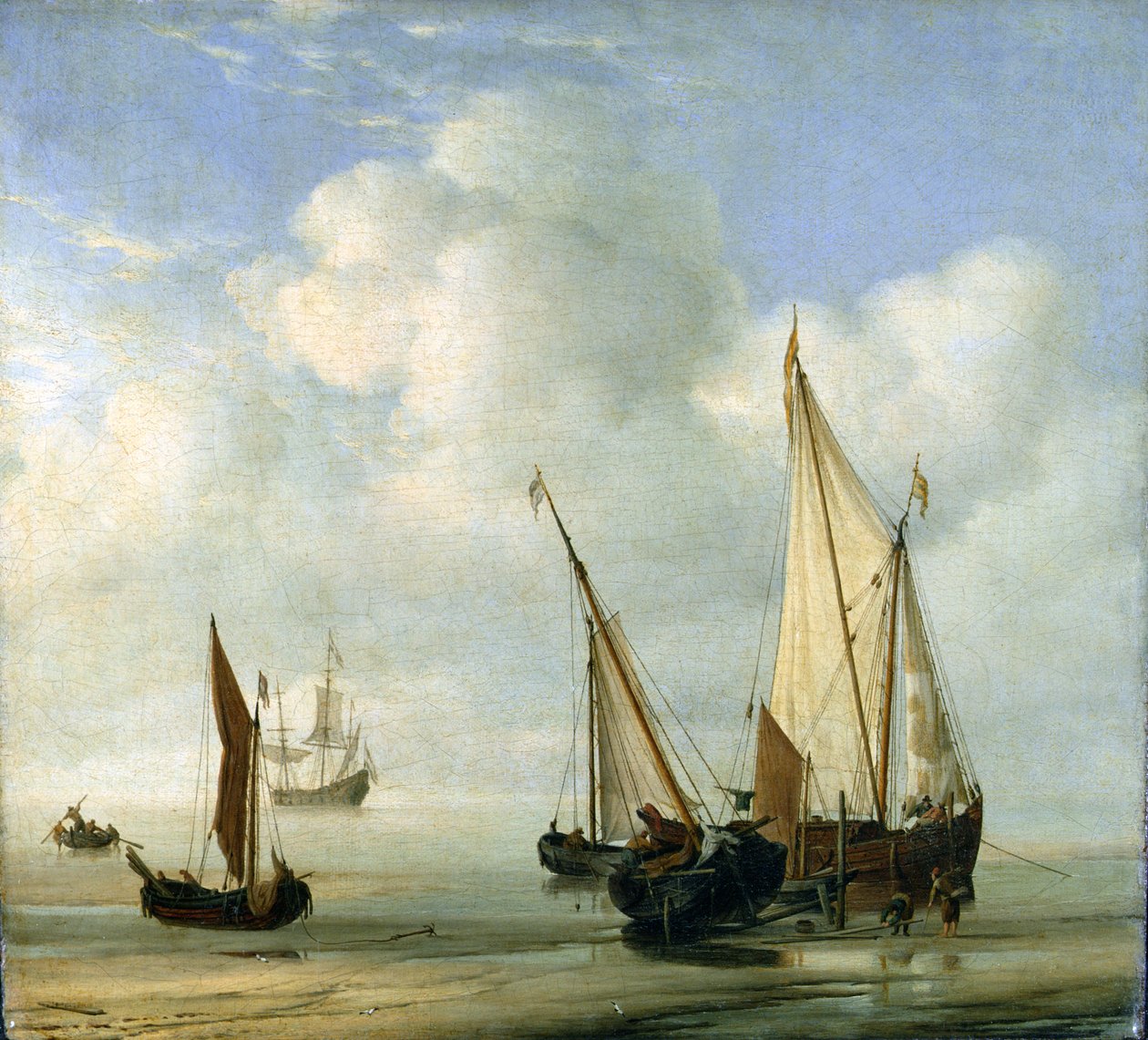 Rauhallinen Meri. n. 1650 (öljy kankaalle asetettu paneeliin) tekijältä Willem van de Velde the Younger