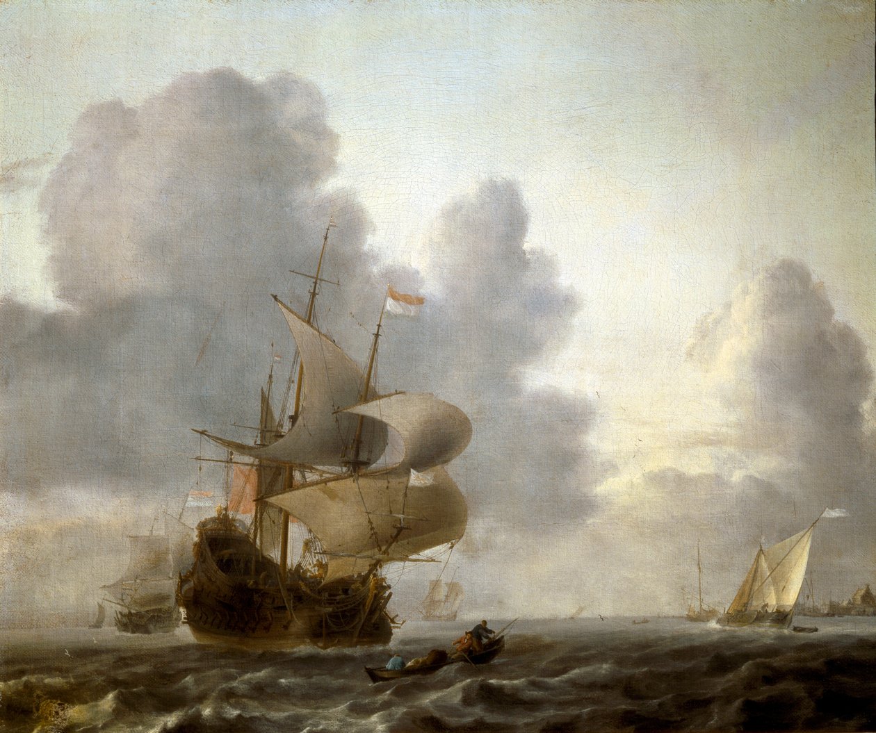 Veneiden maisema tärisevällä merellä (maalaus tekijältä Willem van de Velde the Younger
