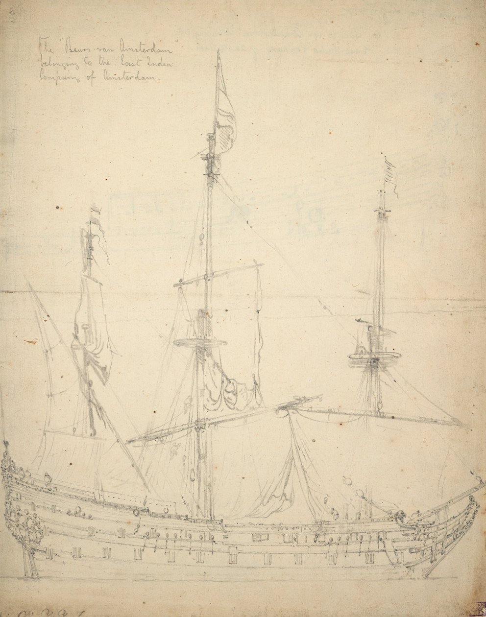 Beurs van Amsterdamin muotokuva. Rakennettu vuonna 1654 intialaiseksi laivaksi. 52 tykkiä. Otettiin valtion palvelukseen 1665. Palautettiin yhtiölle 1666, noin 1665 (offset). tekijältä Willem van de Velde the Younger