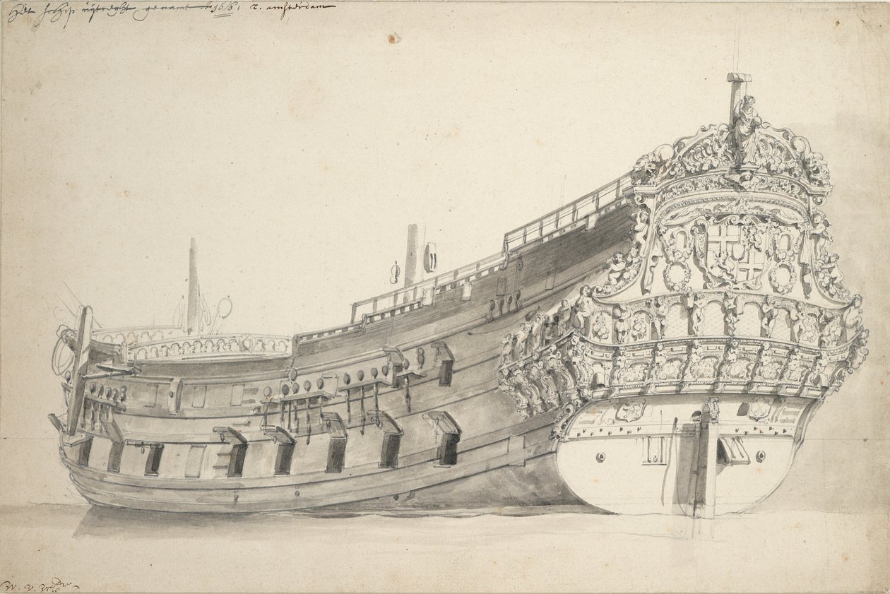 Provincie van Utrechtin muotokuva. Rakennettu 1663. Viimeisin maininta 1696., noin 1665 (grafiitti, harmaa pesu). tekijältä Willem van de Velde the Younger