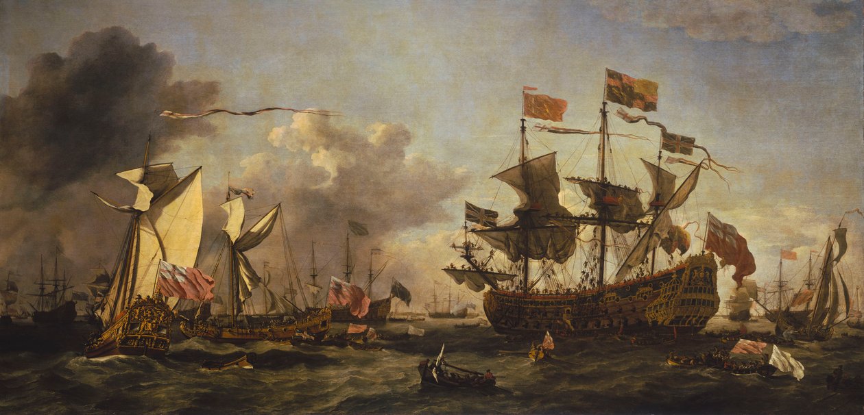 Kuninkaallinen vierailu laivaston luona Thamesin suistossa, 6. kesäkuuta 1672. tekijältä Willem van de Velde the Younger