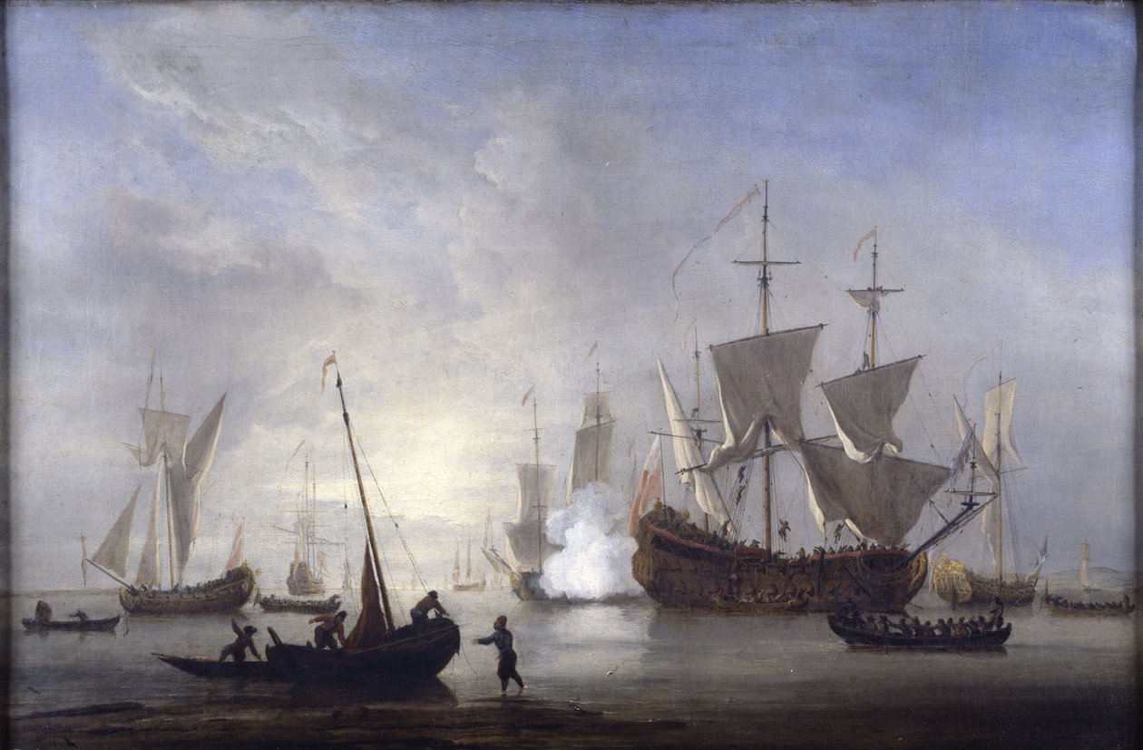 Toimitus rauhallisesti, n. 1680 (öljy kankaalle) tekijältä Willem van de Velde the Younger