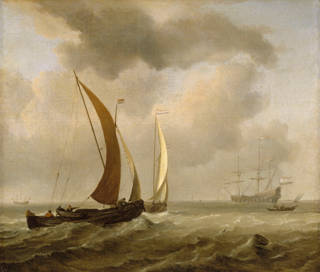 Kaksi kaagia merellä raikkaan tuulen edessä, 1600-luvun loppupuoli (öljymaalaus) tekijältä Willem van de Velde the Younger
