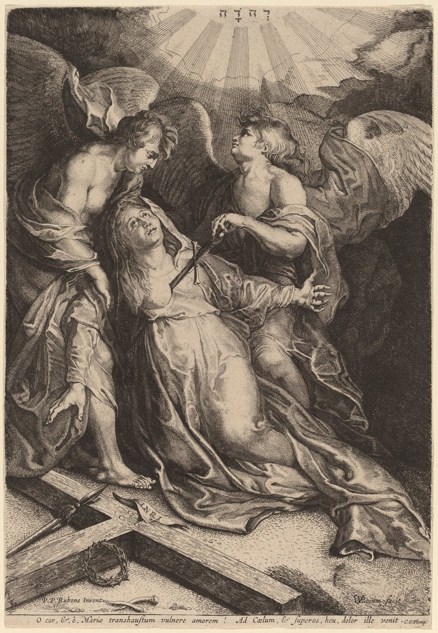 Mater Dolorosa polvillaan, tukena kaksi enkeliä tekijältä Willem van der Leeuw after Sir Peter Paul Rubens