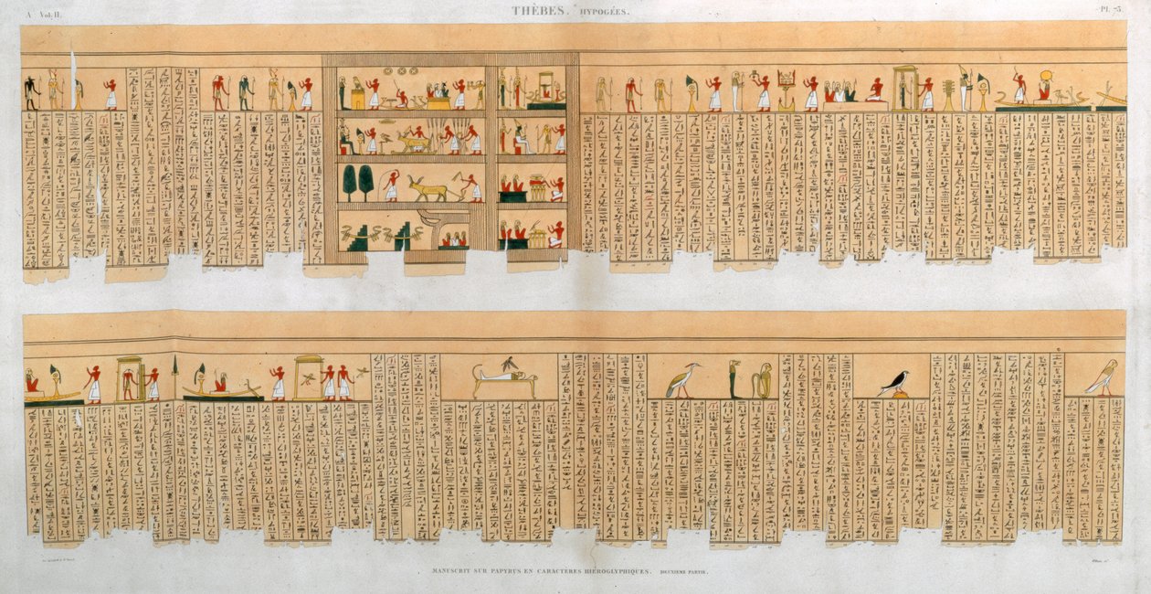 Kuvituksia käsikirjoituksesta, jossa on hieroglyfit, haudasta Thebassa, Egyptissä, 1822 tekijältä Willemin
