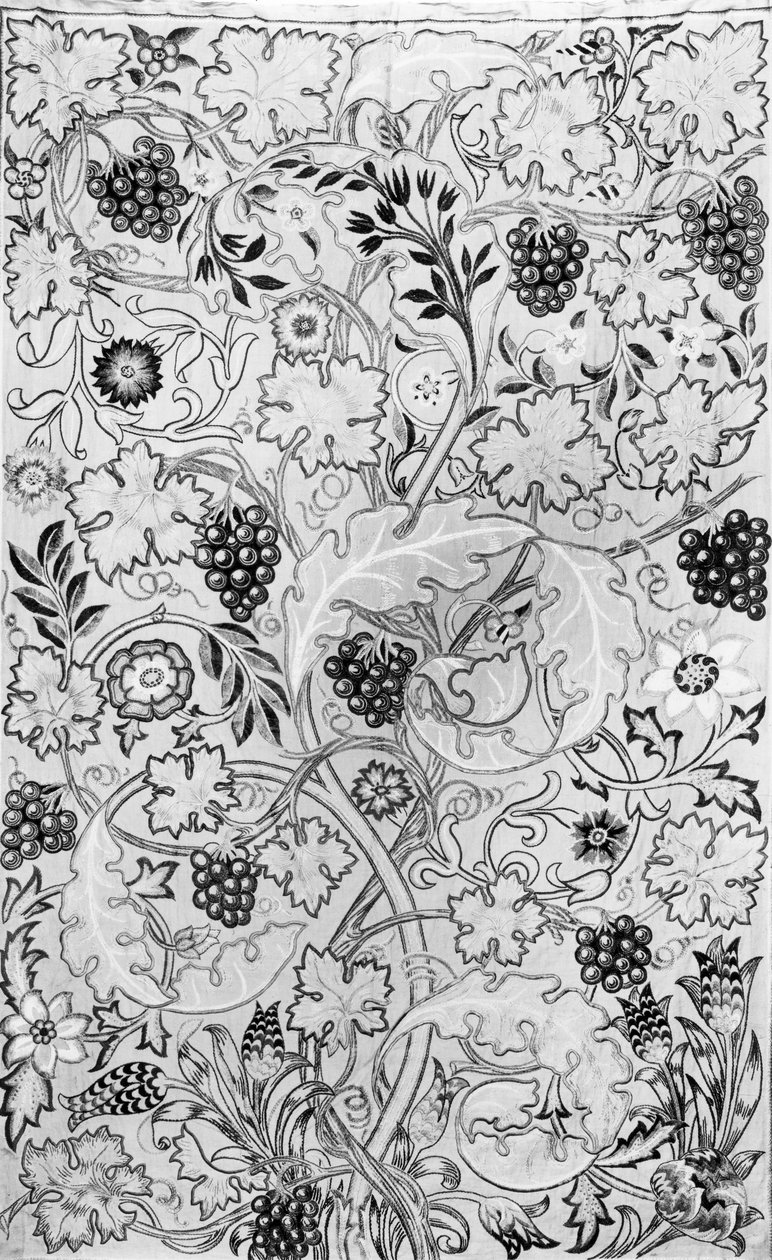 The Vine, 1878 (silkki pellavalle) (bw print) tekijältä May Morris