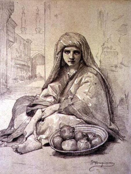 Algerialainen tyttö myy granaattiomenia tekijältä William Adolphe Bouguereau