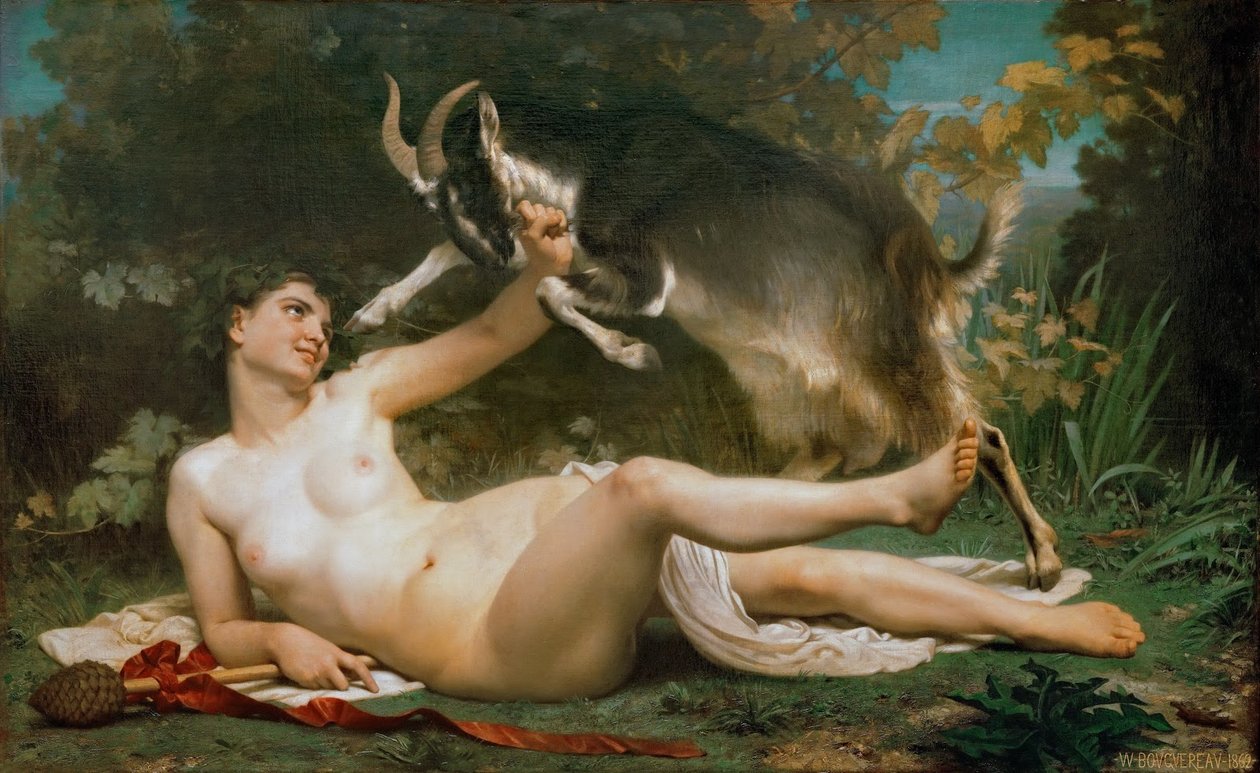 Bacchante lutinant une chevre tekijältä William Adolphe Bouguereau
